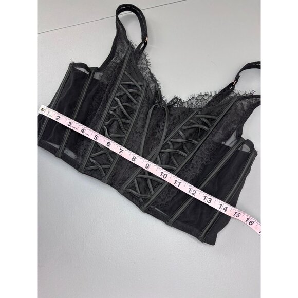 Victoria's Secret women's XL black lace corset crop top boned faux lace up front - Picture 7 of 9